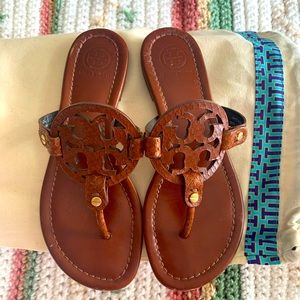 Women's designer sandals. Tory Burch, Miller sandals.  Flat thong sandals.